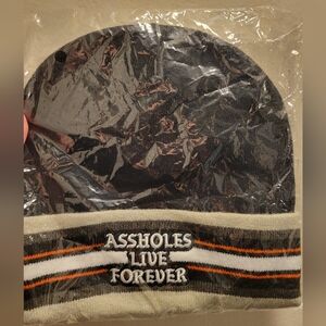 Black and White Beanie with Orange Stripe